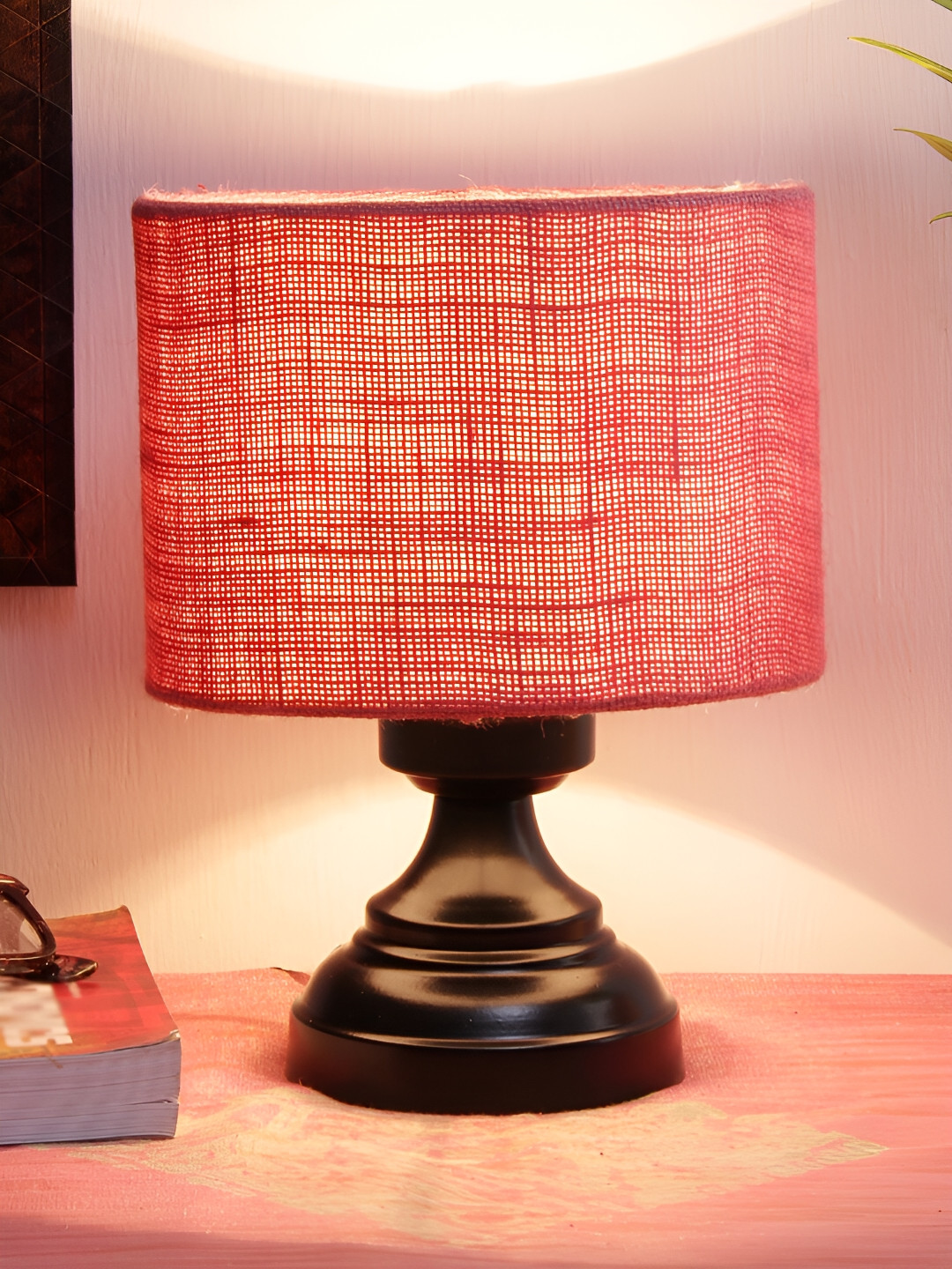 Devansh Pink Iron Cylindrical Shaped Table Lamp