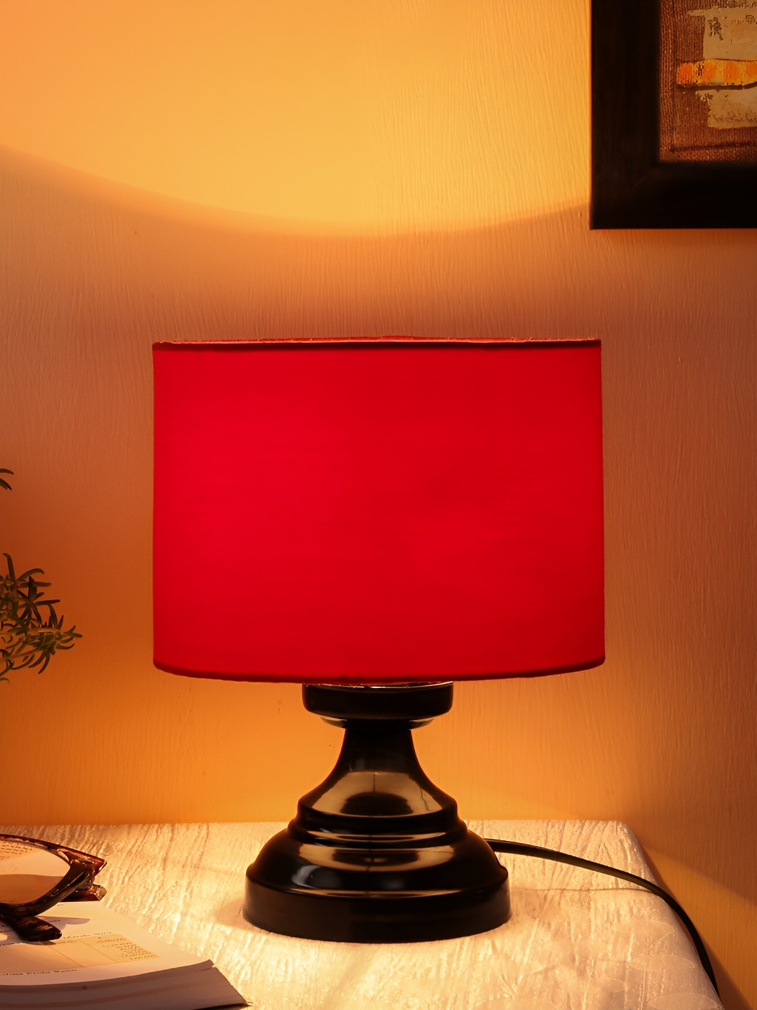 Devansh Red Iron Cylindrical Shaped Table Lamp
