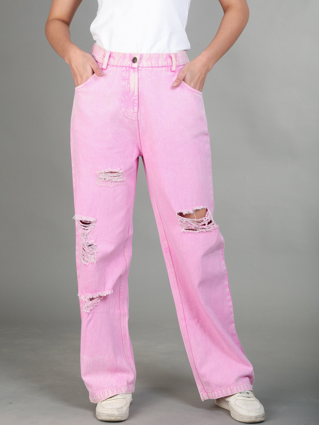The Roadster Lifestyle Co. Women Pink Mid Rise Cotton Flared Jeans