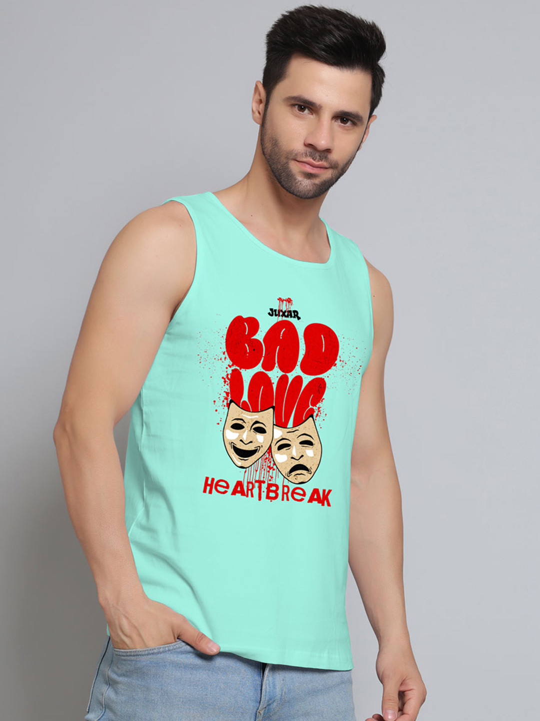 Juxar Bad Love He Art Break Printed Cotton Innerwear Vests JXR-105SAN-LBL-XS