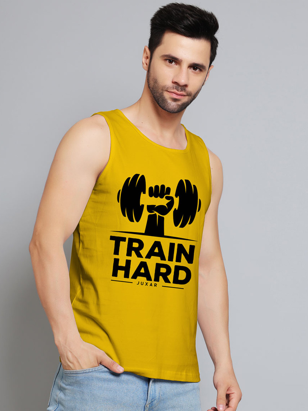 Juxar Train Hard Printed Cotton Gym Vest JXR-061SAN-YL-XS