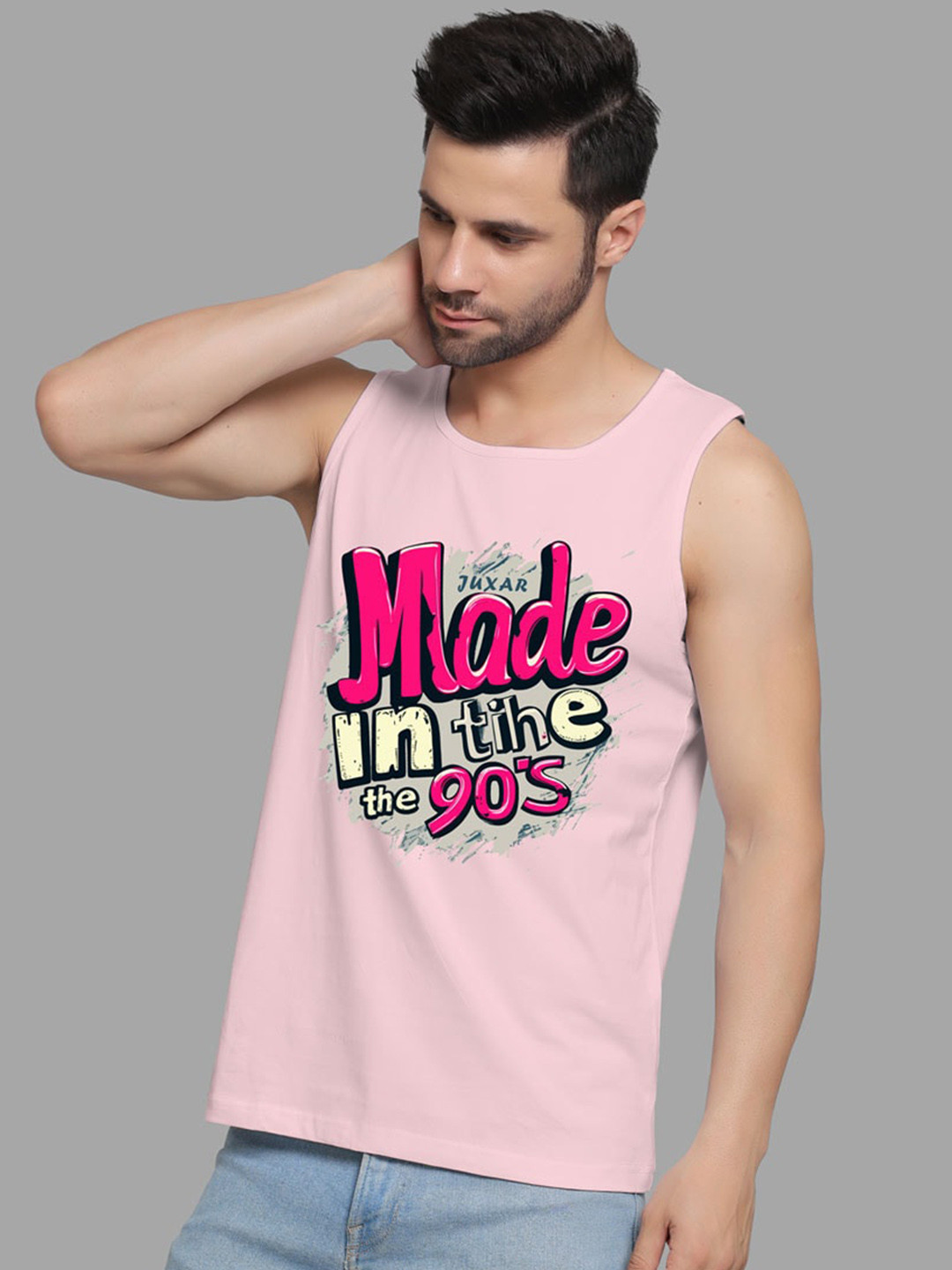 Juxar Printed Round Neck Cotton Gym Vest JXR-124SAN-PK-XS