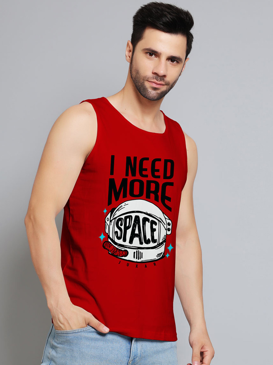 Juxar I Need More Space Printed Round Neck Cotton Gym Vest JXR-051SAN-RD-XS