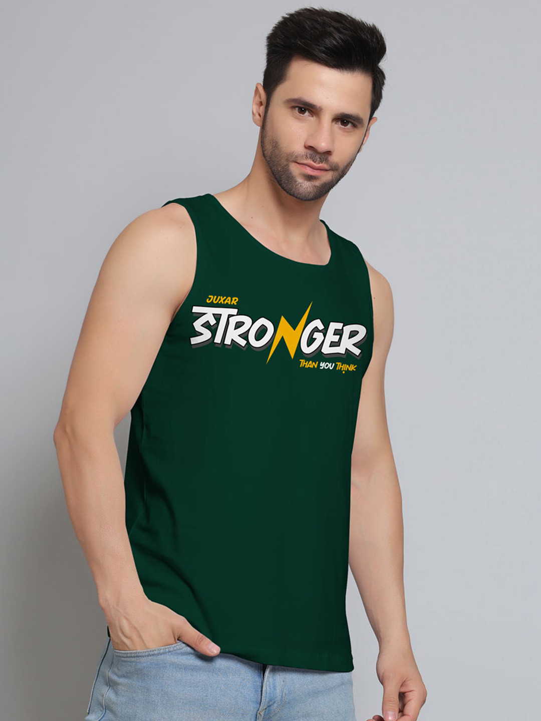 Juxar Stronger Printed Cotton Gym Vest JXR-103SAN-GN-XS