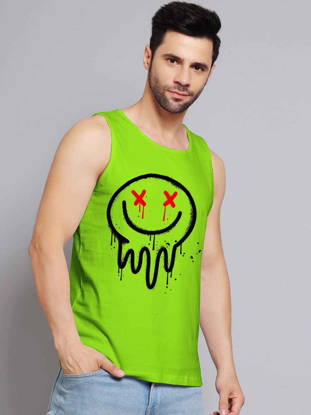 Juxar Printed Round Neck Cotton Gym Vest JXR-119SAN-GN-XS