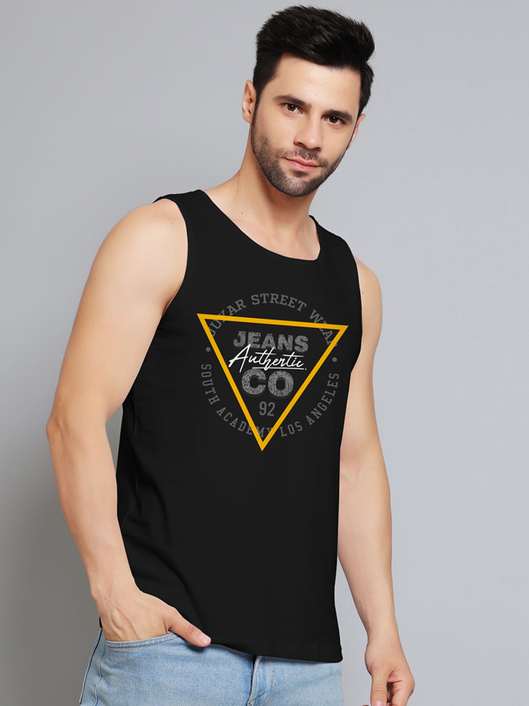 Juxar Printed Cotton Sleeveless Innerwear Vests JXR-096SAN-BK-XS
