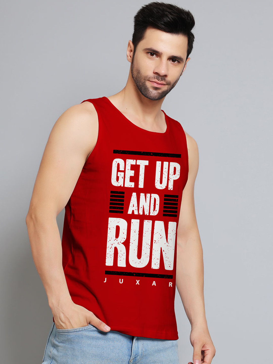 Juxar Get Up And Run Printed Cotton Innerwear Vests JXR-057SAN-RD-XS