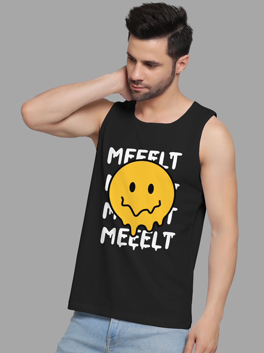 Juxar Printed Cotton Innerwear Vests JXR-082SAN-BK-XS