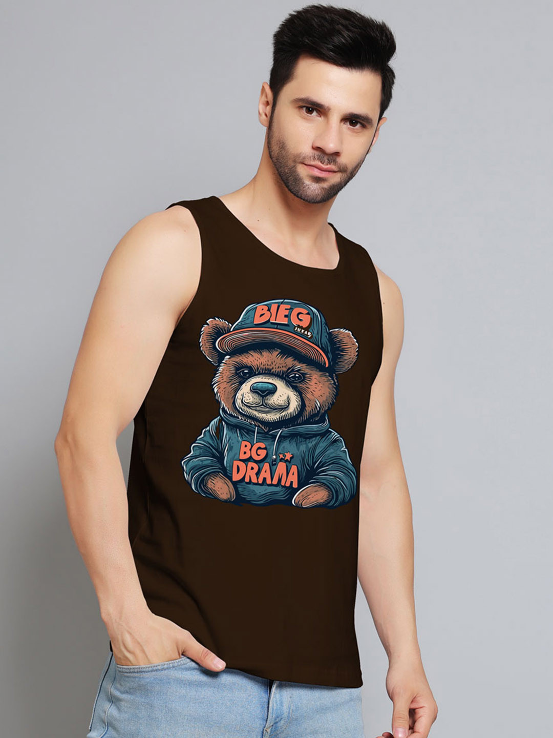 Juxar Printed Cotton Sleeveless Innerwear Vests JXR-113SAN-BR-XS