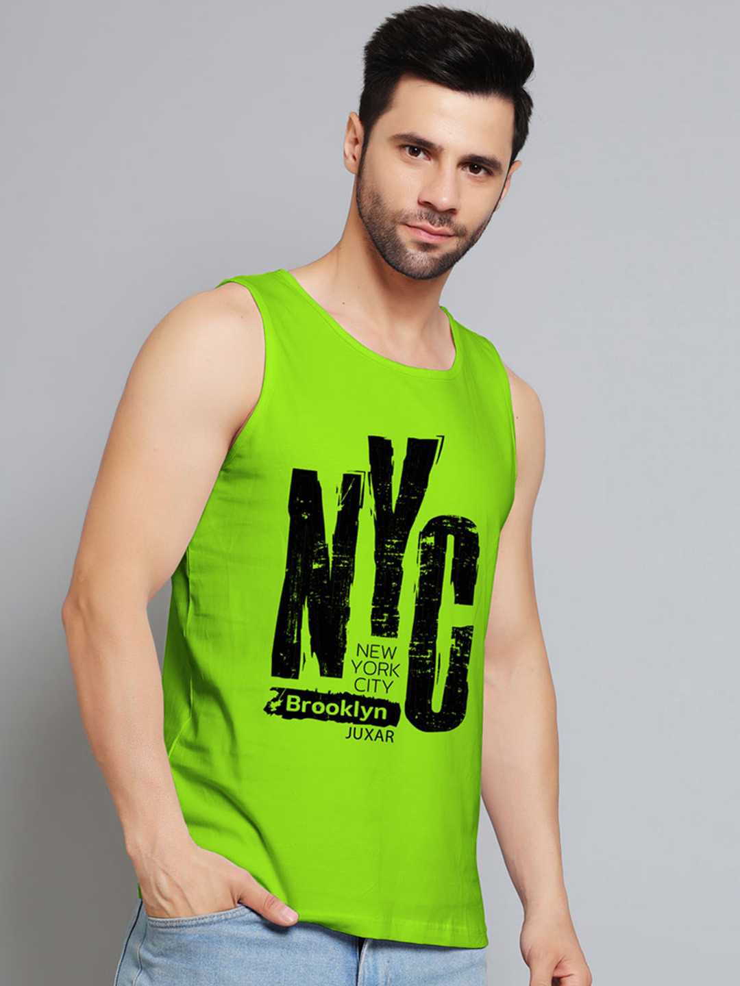 Juxar Printed Cotton Sleeveless Innerwear Vests JXR-117SAN-GN-XS