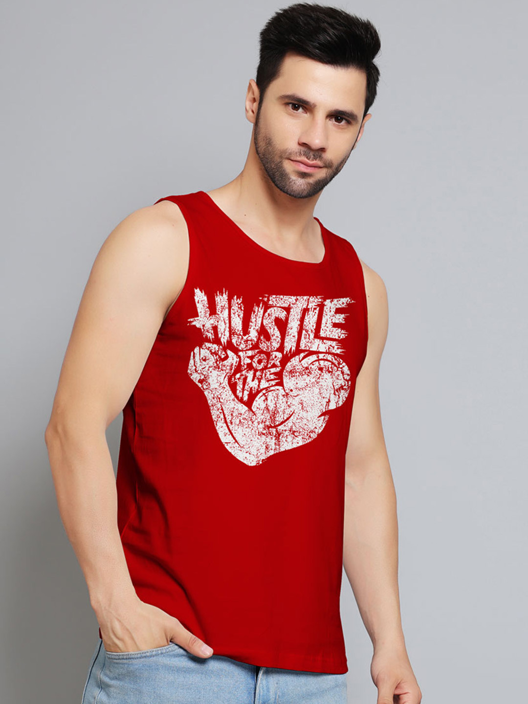 Juxar Printed Cotton Sleeveless Innerwear Vests JXR-107SAN-RD-XS