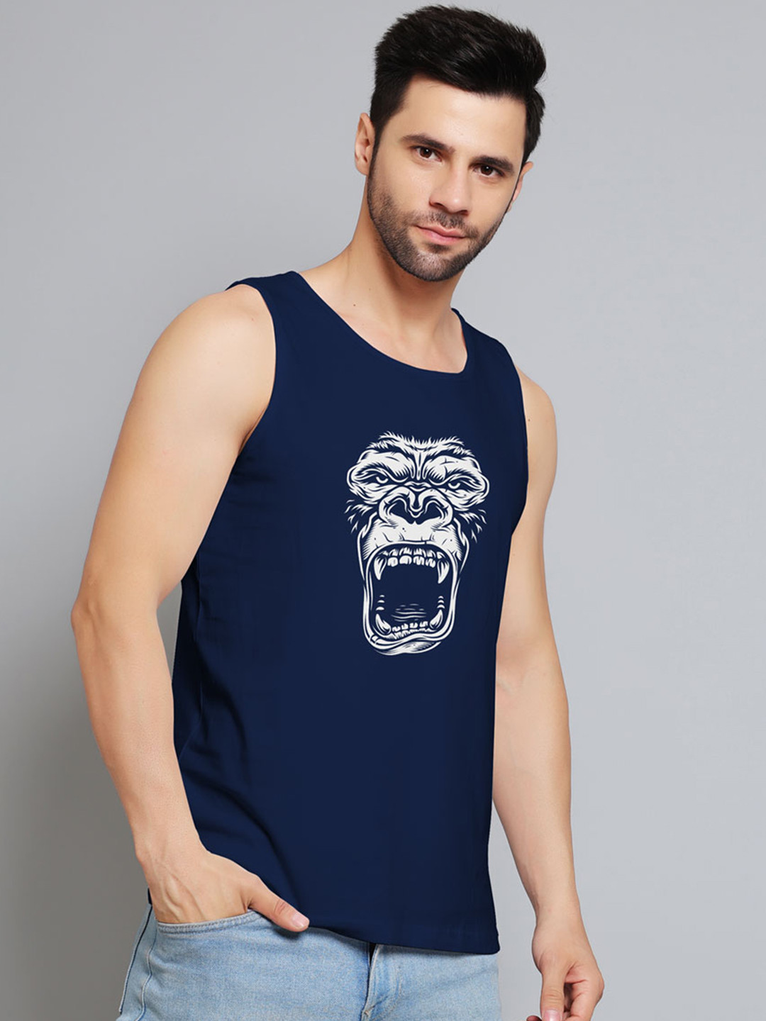 Juxar Wear Monkey Printed Cotton Innerwear Vests JXR-068SAN-NY-XS