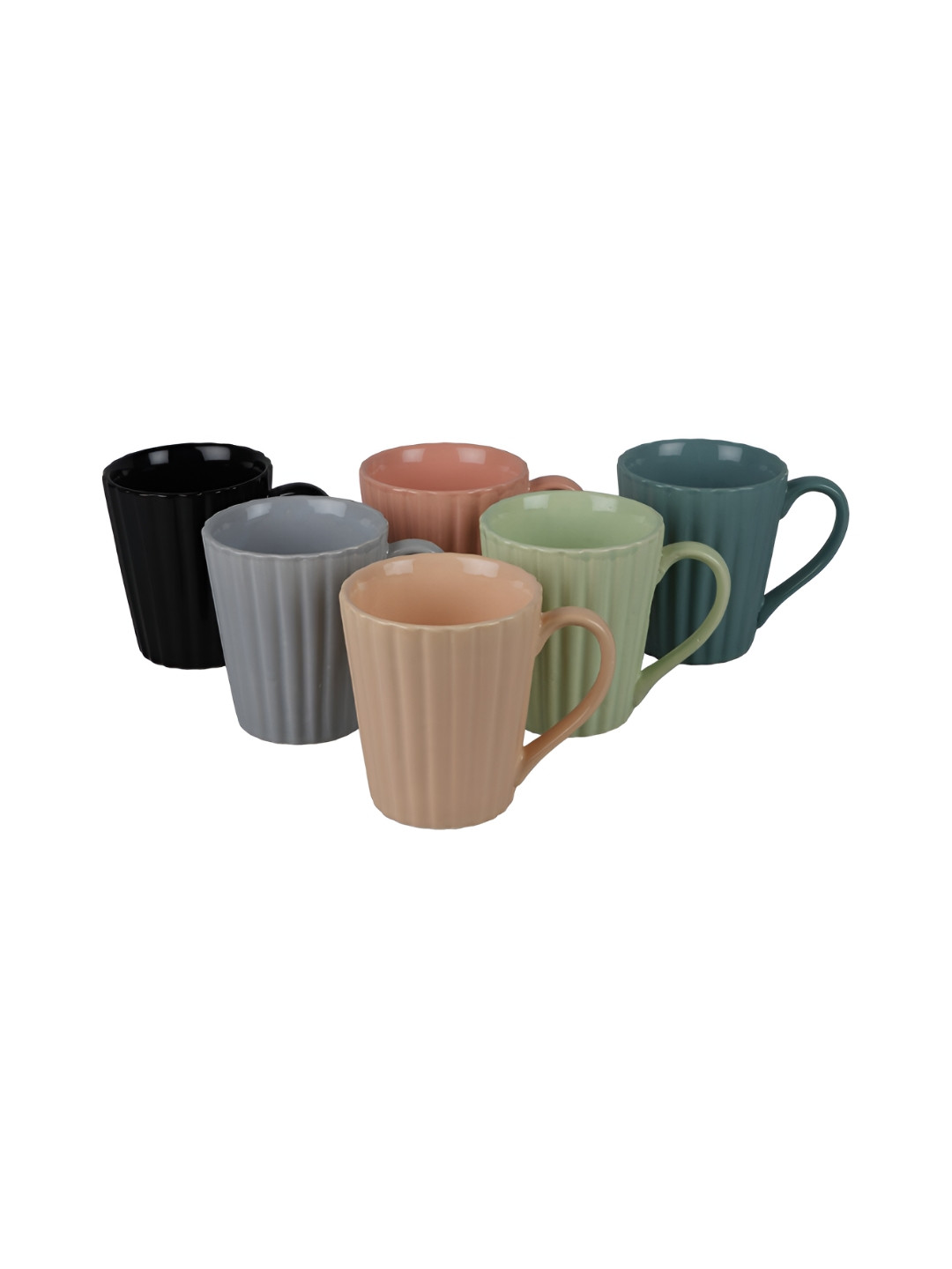 Aura Peach-Coloured & Green Textured Ceramic Glossy Mugs Set of Cups and Mugs
