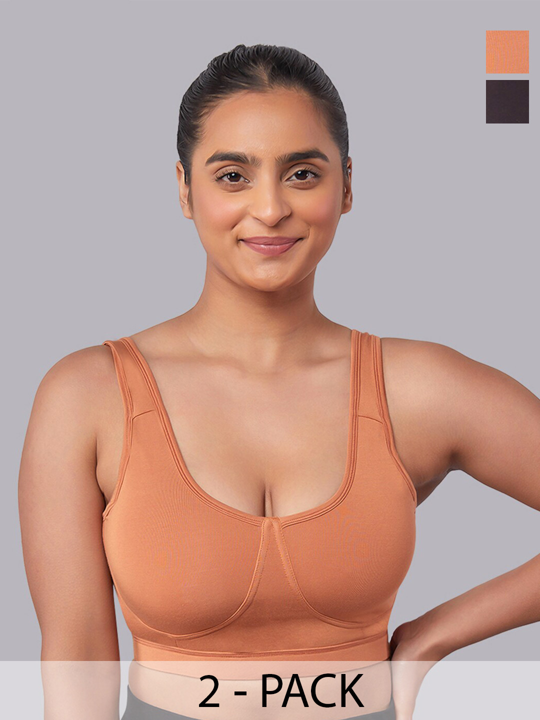 MAASHIE Pack of 2 Slip on Style Athleisure Bra AL-BLK