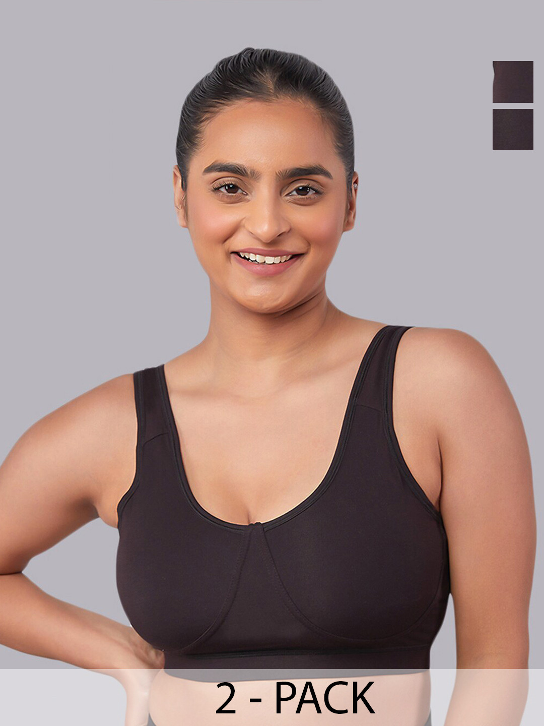 MAASHIE Pack of 2 Slip on Style Athleisure Bra BLK-BLK