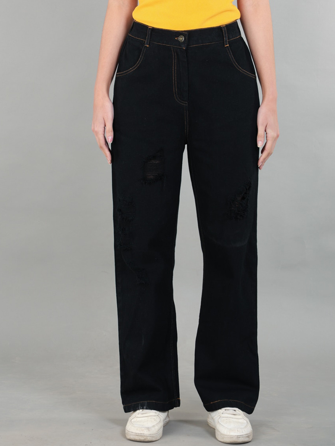 The Roadster Lifestyle Co Women Cotton Flared No Fade Distressed Jeans