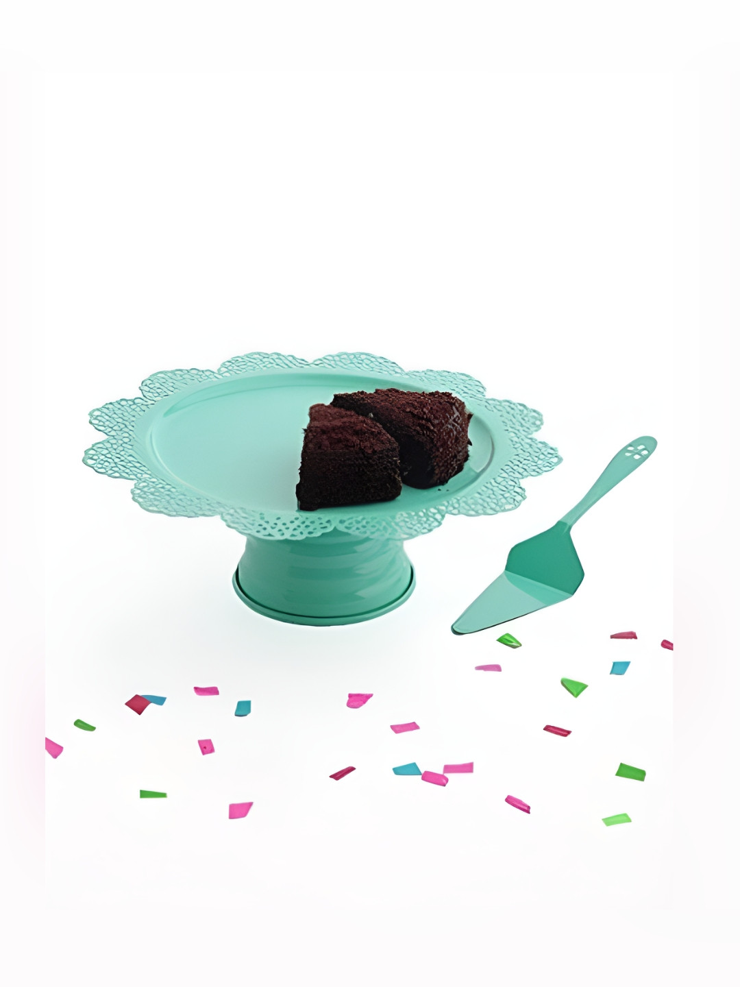Living With Elan Sea Green Scallop Cake Stand With Cake Server