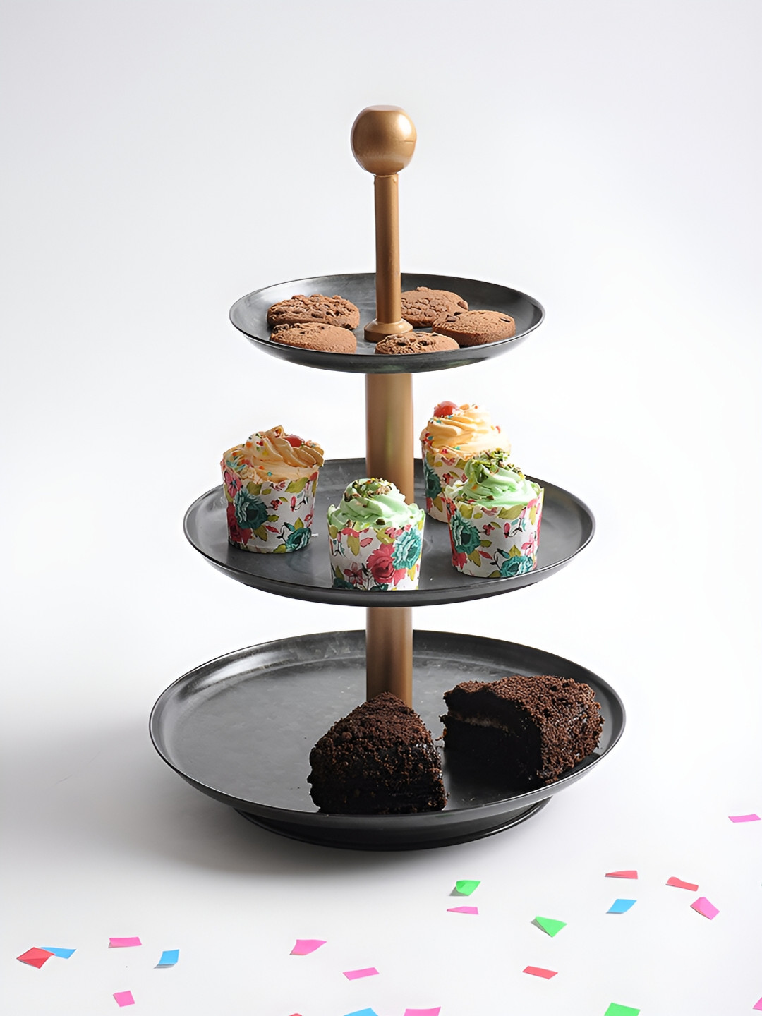 Living With Elan Black 3 Tier Round Cake Stand