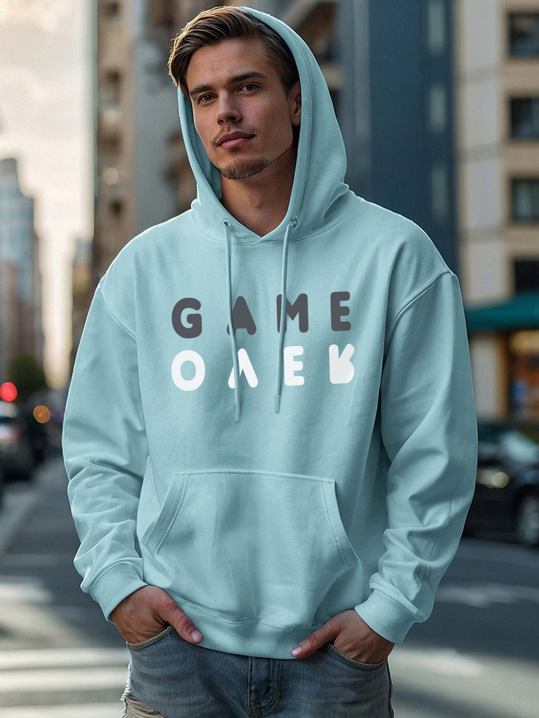 Bewakoof Heavy Duty 1.0 Men Game Over Minimal Graphic Printed Oversized Hoodies
