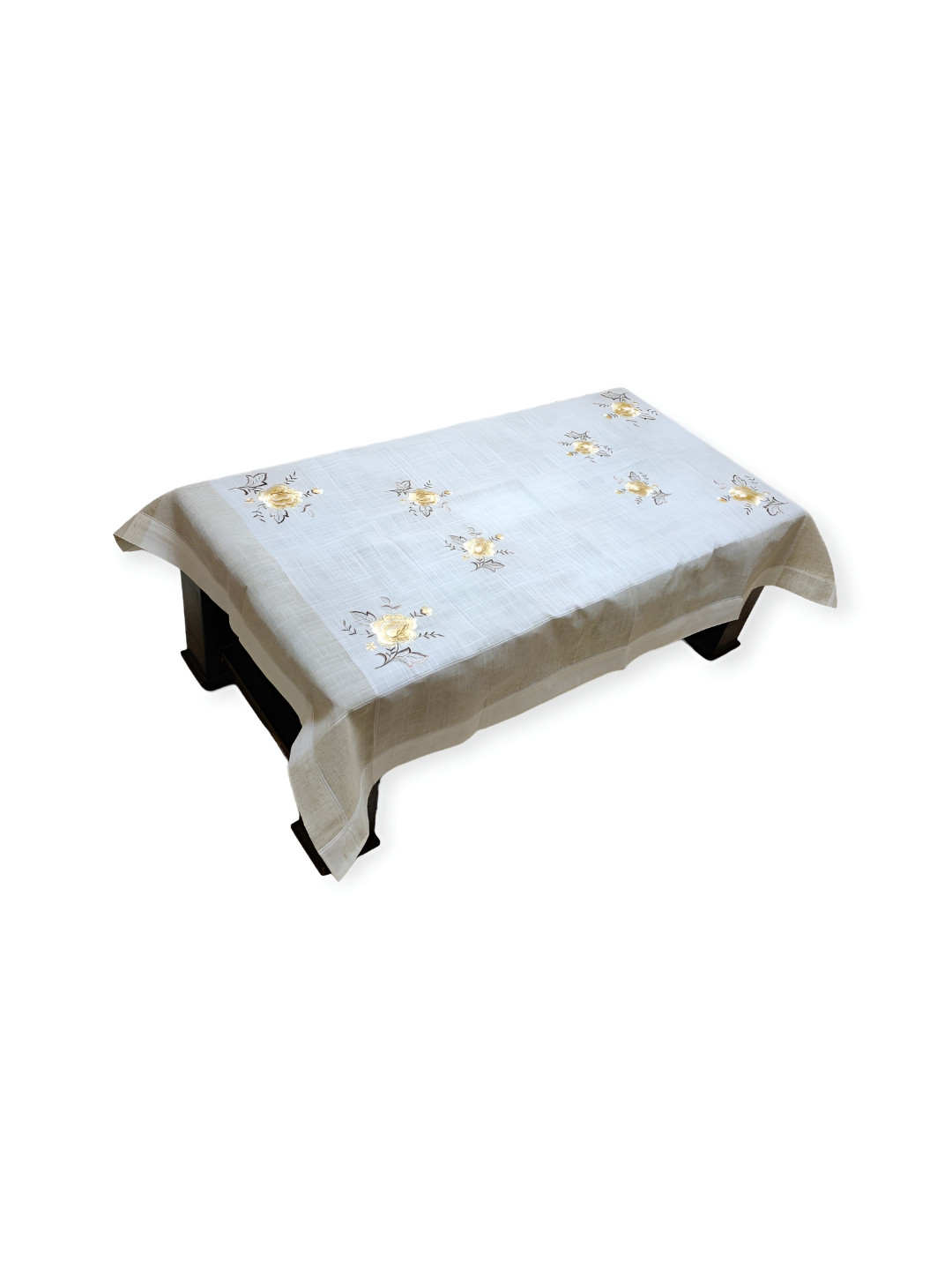 MONKDECOR Blue & Yellow Floral Embroidered Table Cover