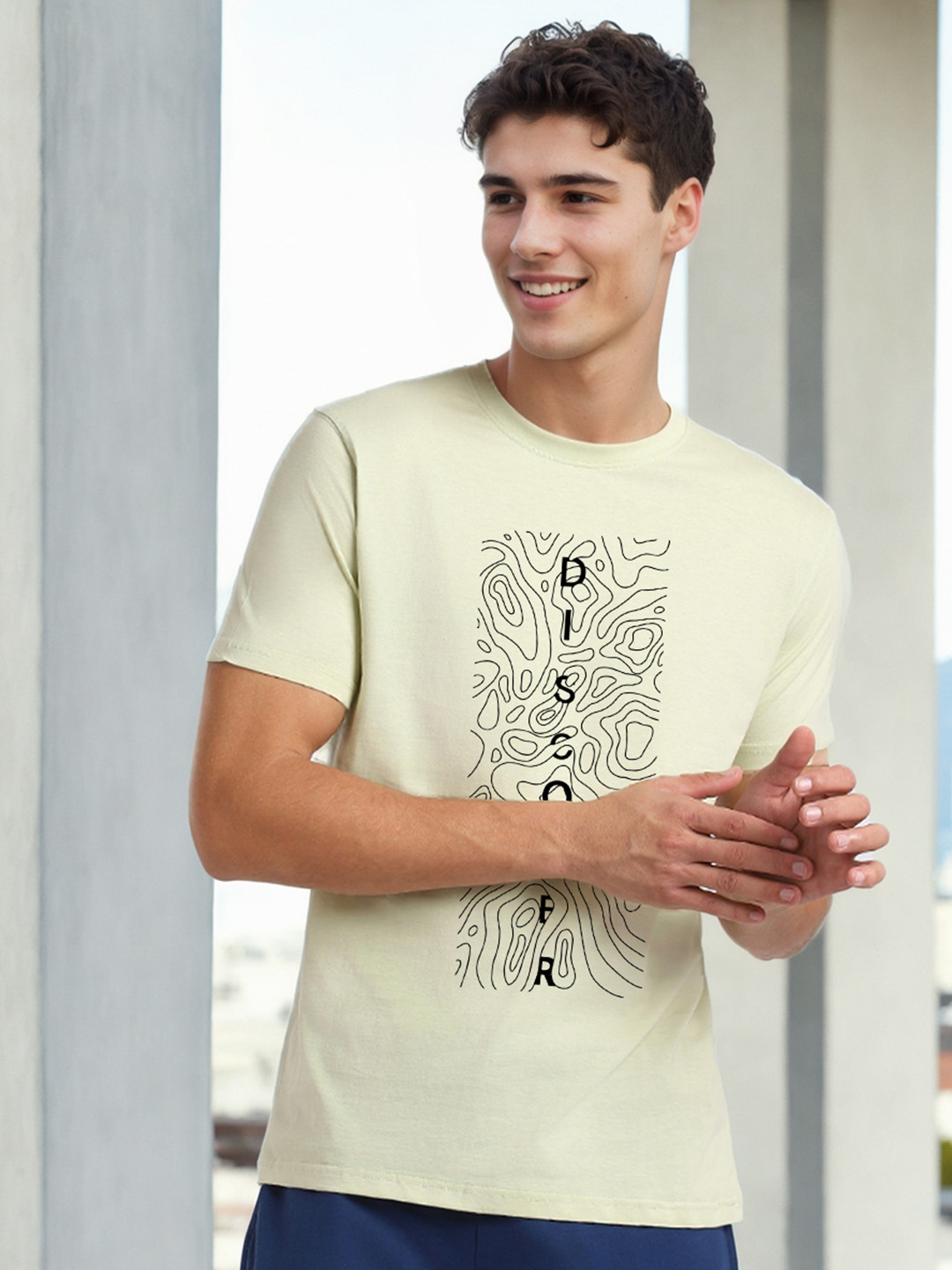NOBERO Discover Aloe Green Graphic Printed Cotton Short Sleeves Regular Fit T-shirt
