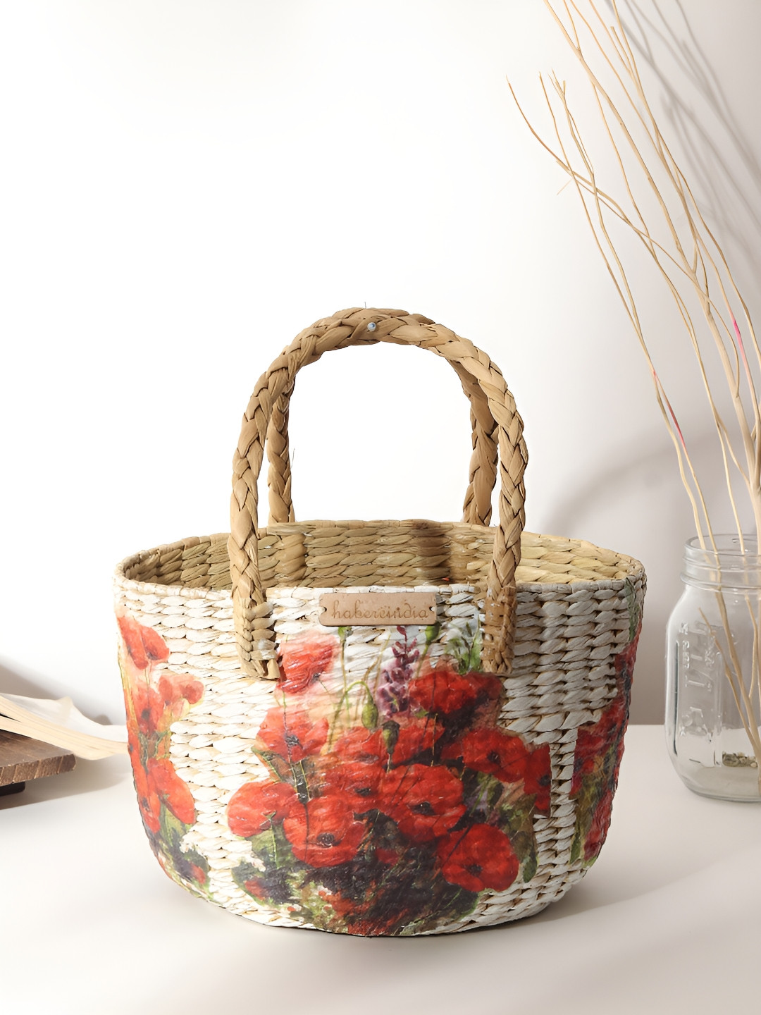 HABERE INDIA White & Beige Seagrass Fruit & Storage Basket