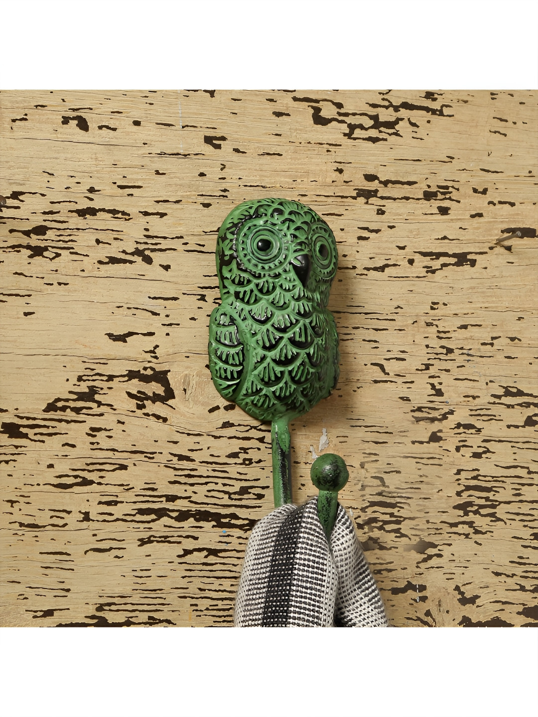Two Moustaches Teal Green Owl Design Brass Key Hook