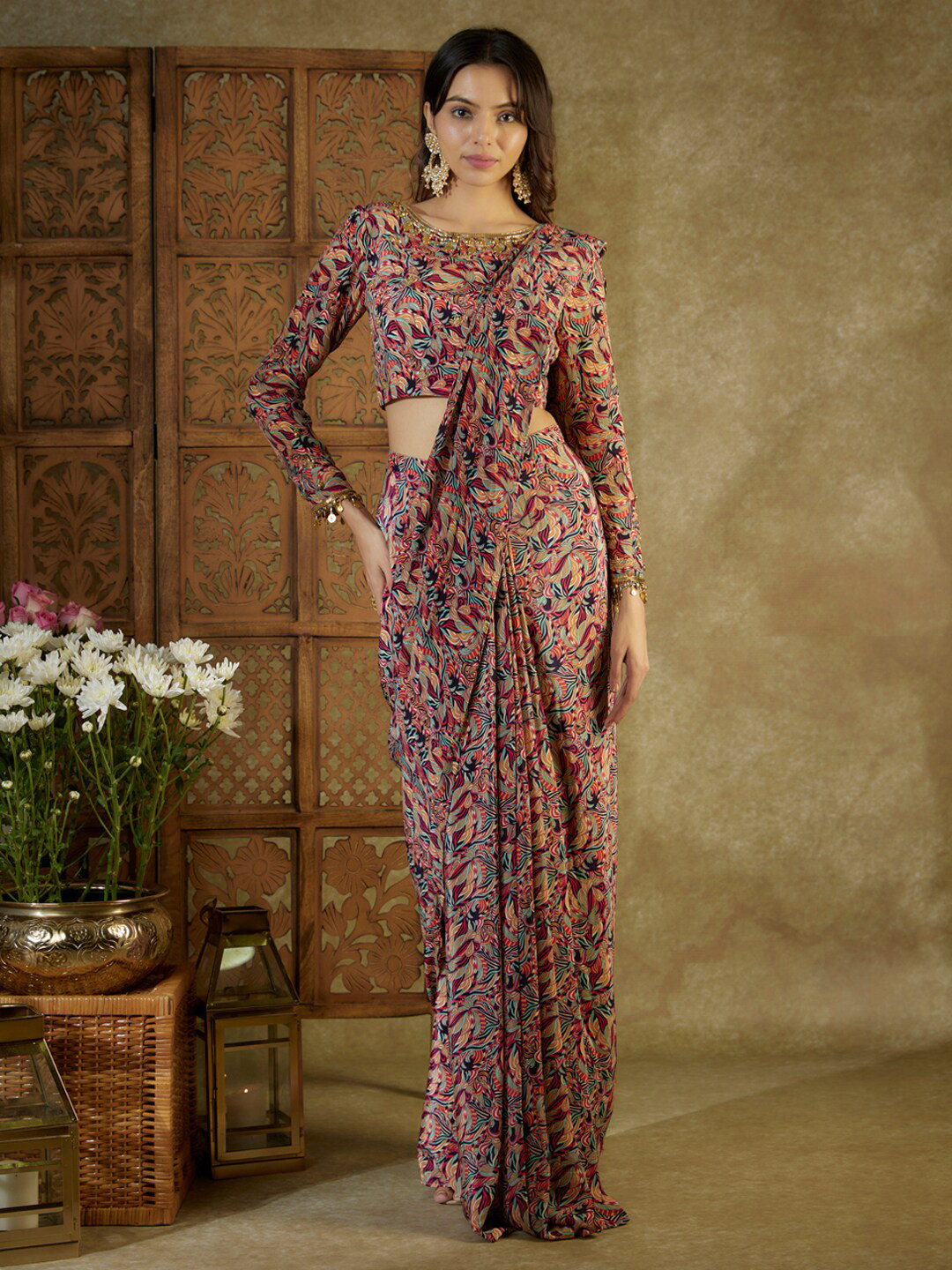 Mehak Murpana Floral Printed Pure Crepe Ready to Wear Saree