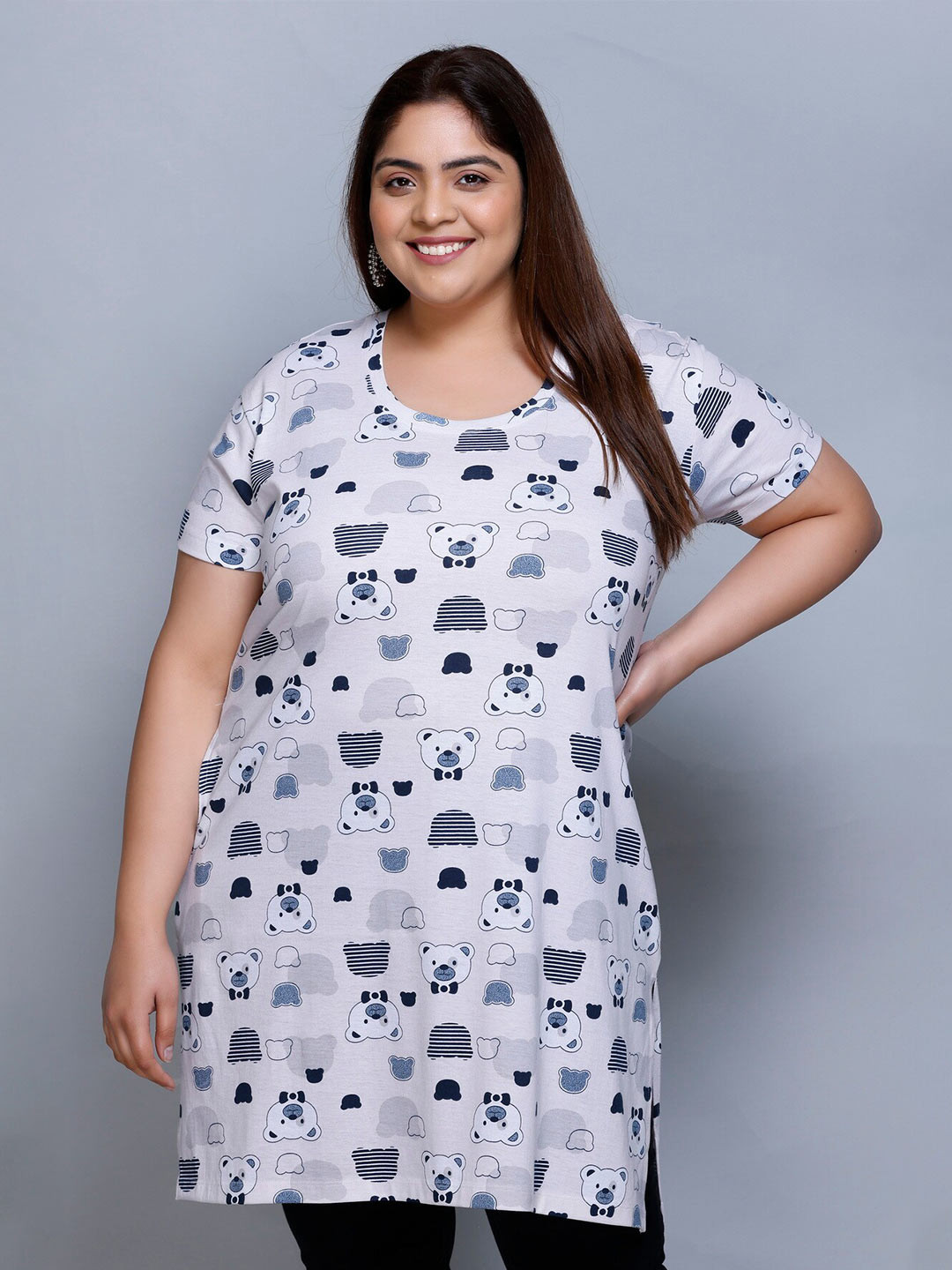 IN Love Plus Size Conversational Printed Pure Cotton Relaxed Fit Longline T-shirt