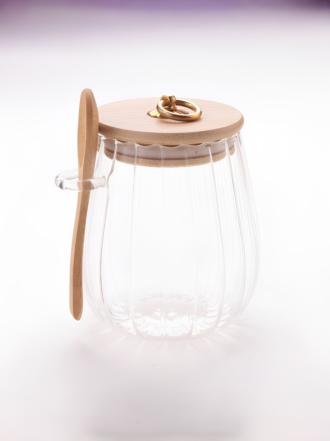 Aura Transparent Glass Jar with Bamboo Lid & Spoon