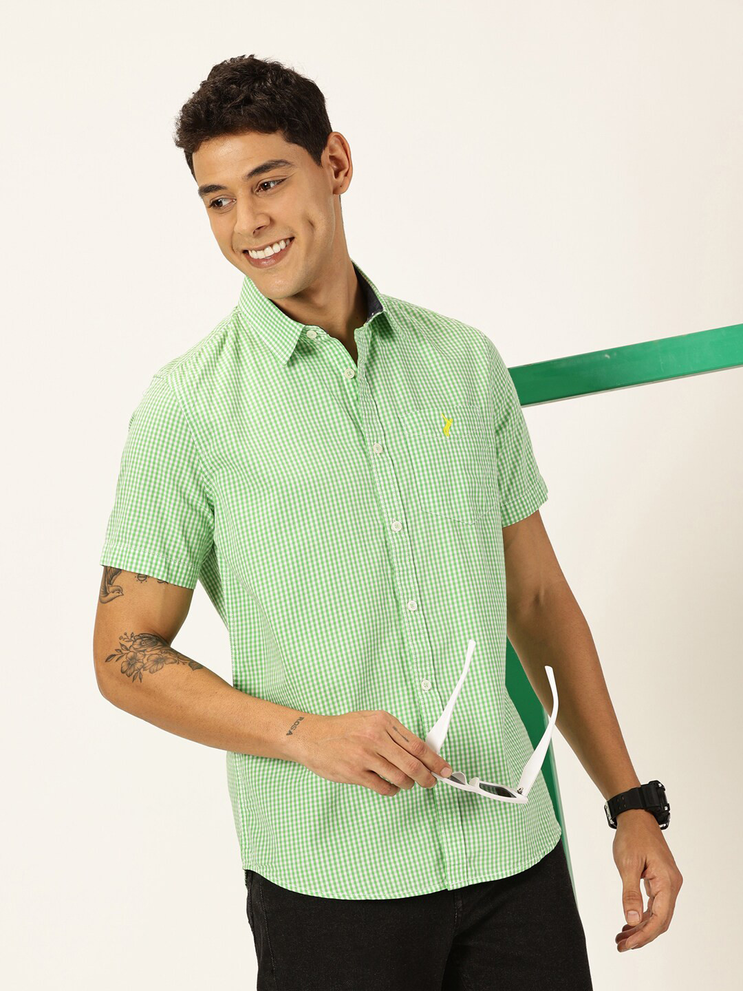 Thomas Scott Standard Slim Fit Cricket Club Checked Pure Cotton Casual Shirt