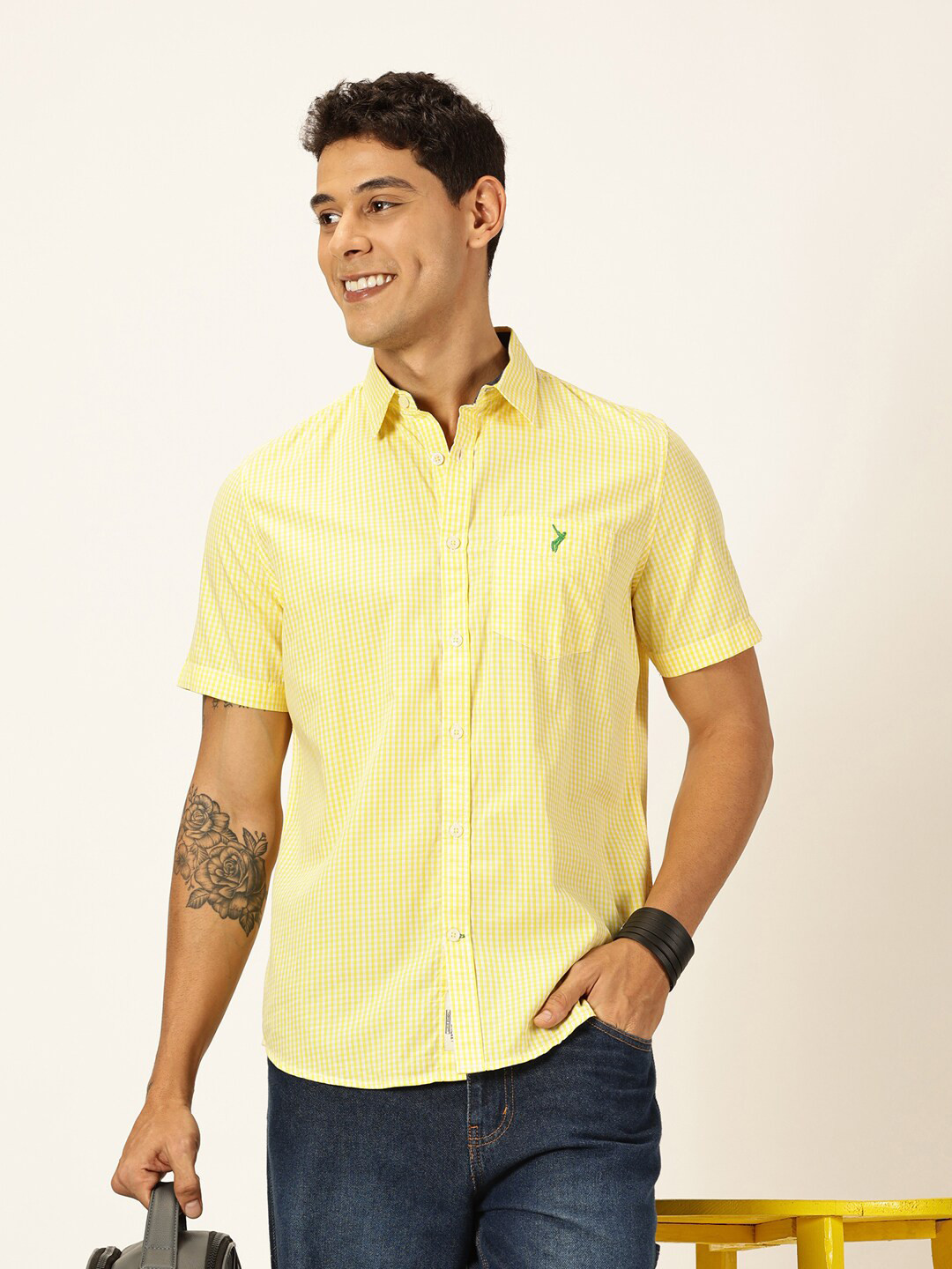 Thomas Scott Standard Slim Fit Cricket Club Checked Pure Cotton Casual Shirt