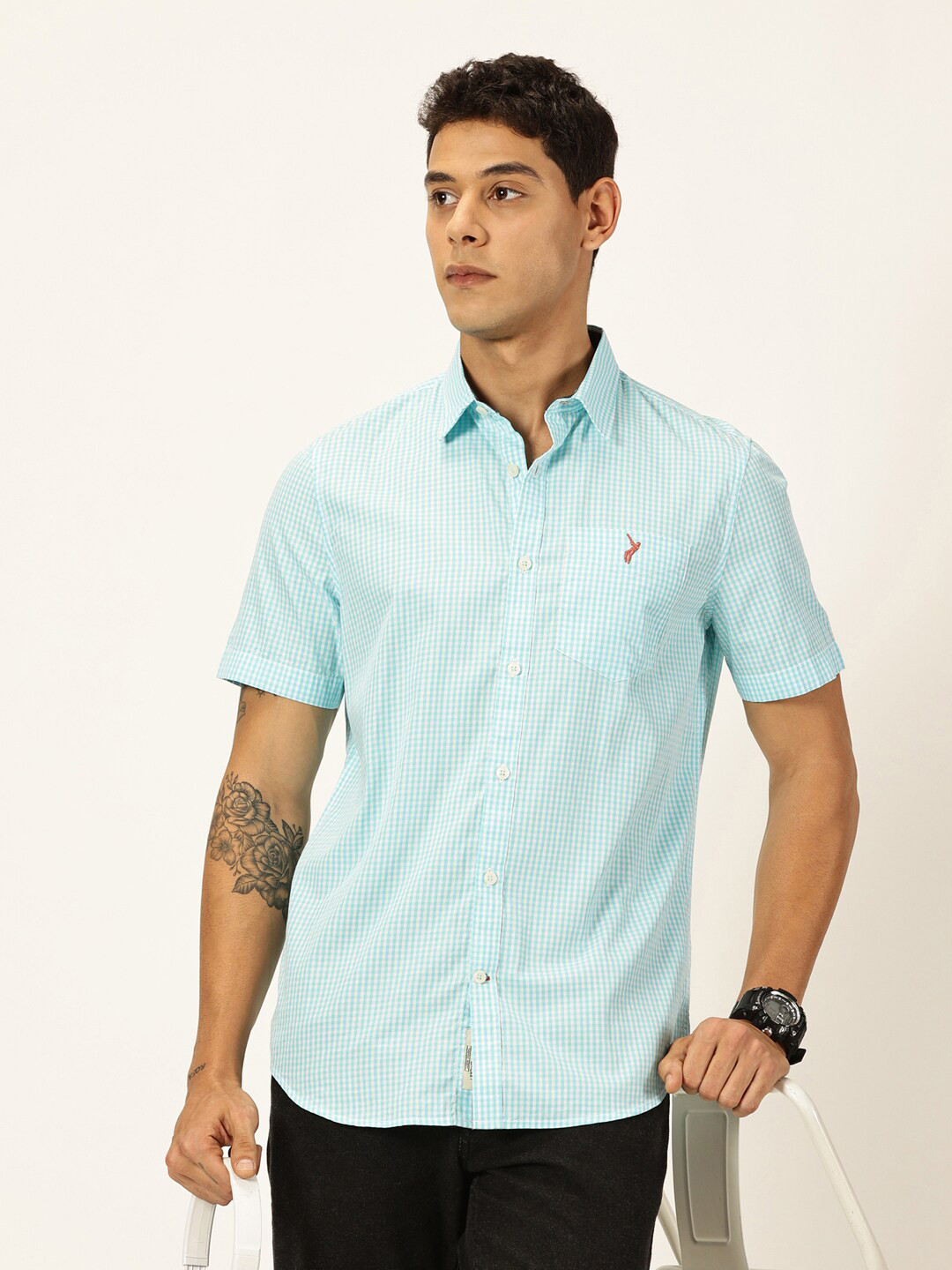 Thomas Scott Standard Slim Fit Checked Pure Cotton Casual Shirt