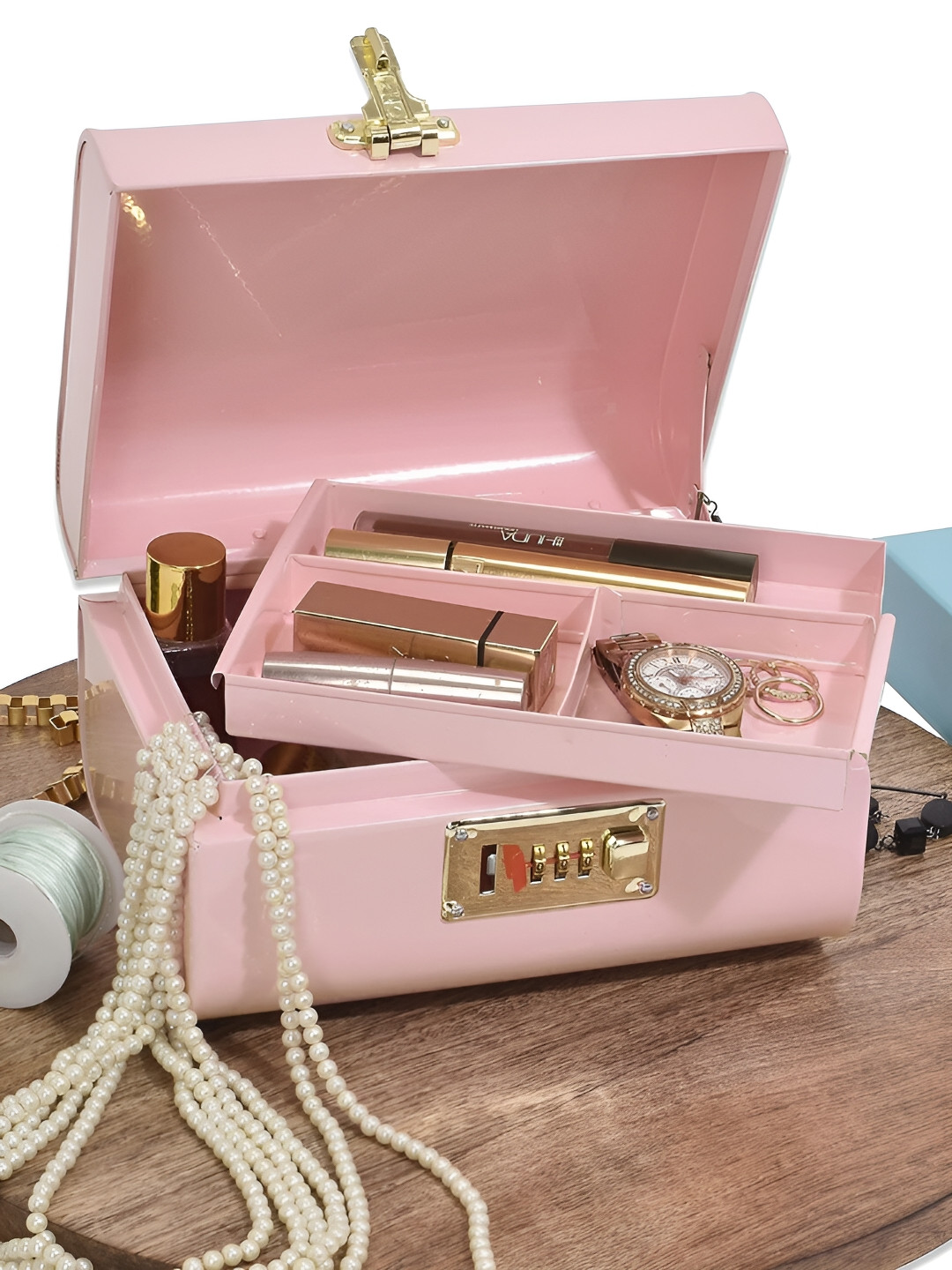 Living With Elan Pink  Reusable Storage Trunk Multi-Utility Organisers With Jewelry Tray