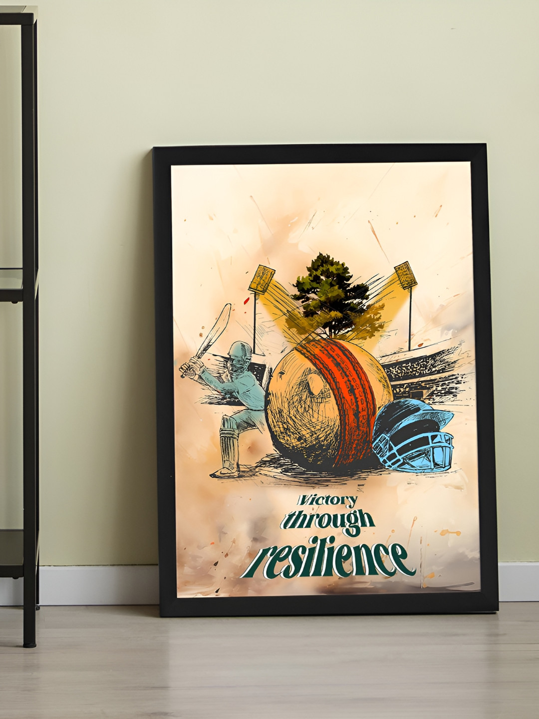 Art Street Black & Yellow Framed Cricket Art Print Ball Helmet Poster