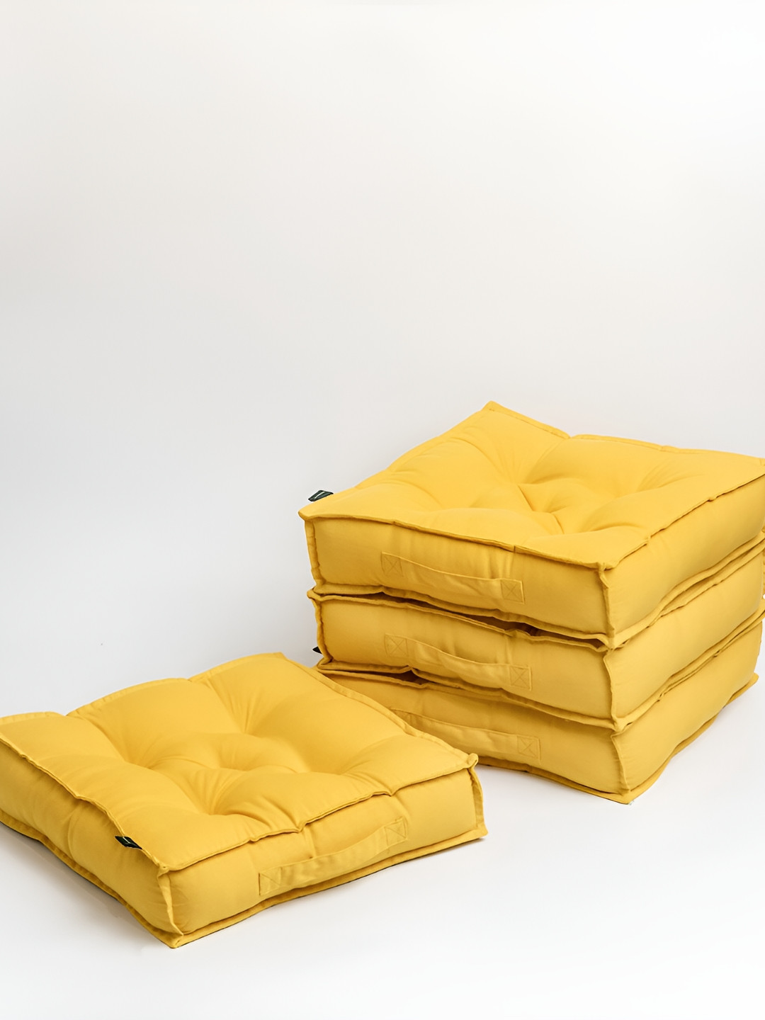 SKANDA FAB Yellow 4 Pieces Pure Cotton Floor Cushions