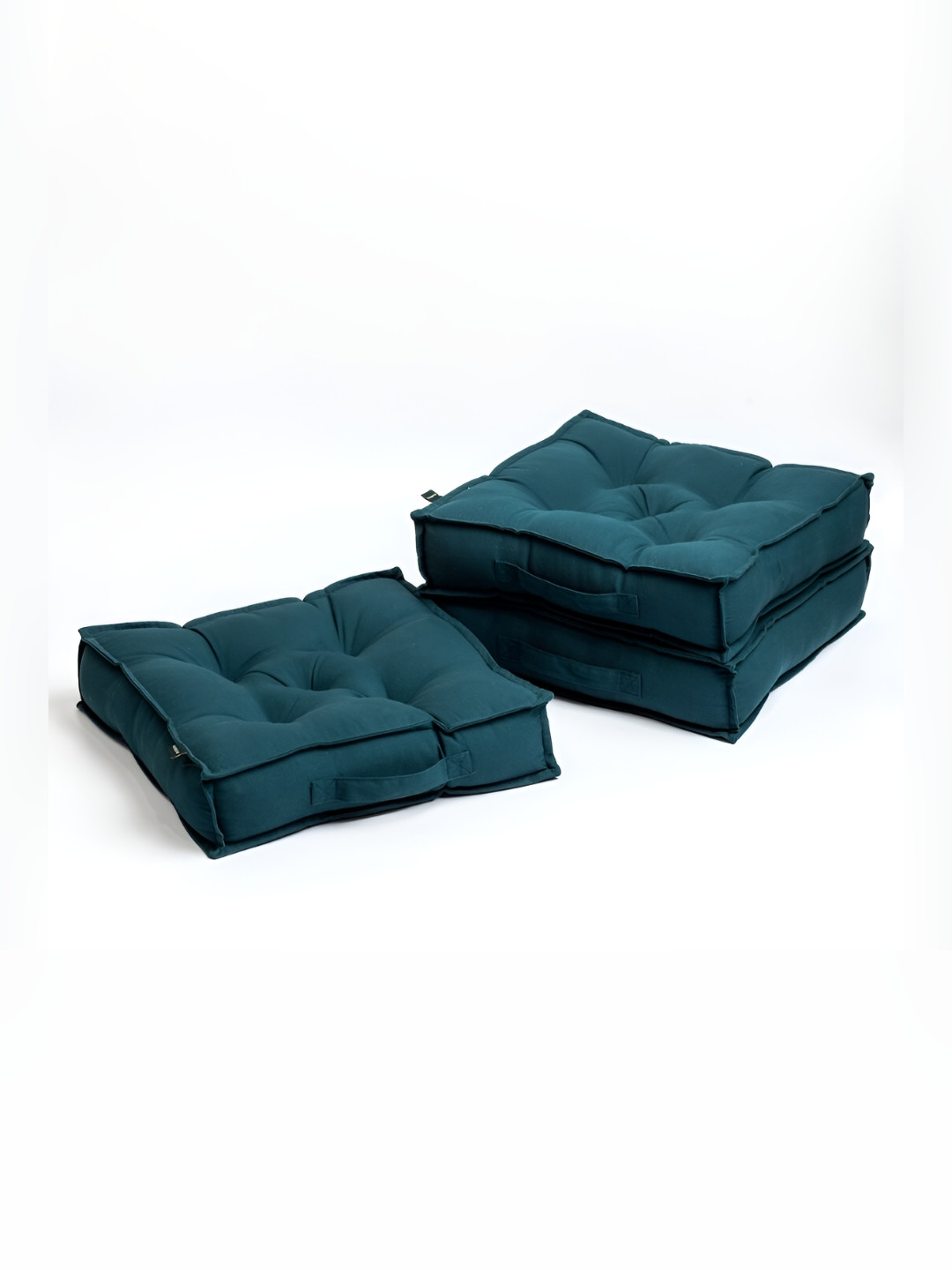 SKANDA FAB Green 3 Pieces Pure Cotton Square Floor Cushions