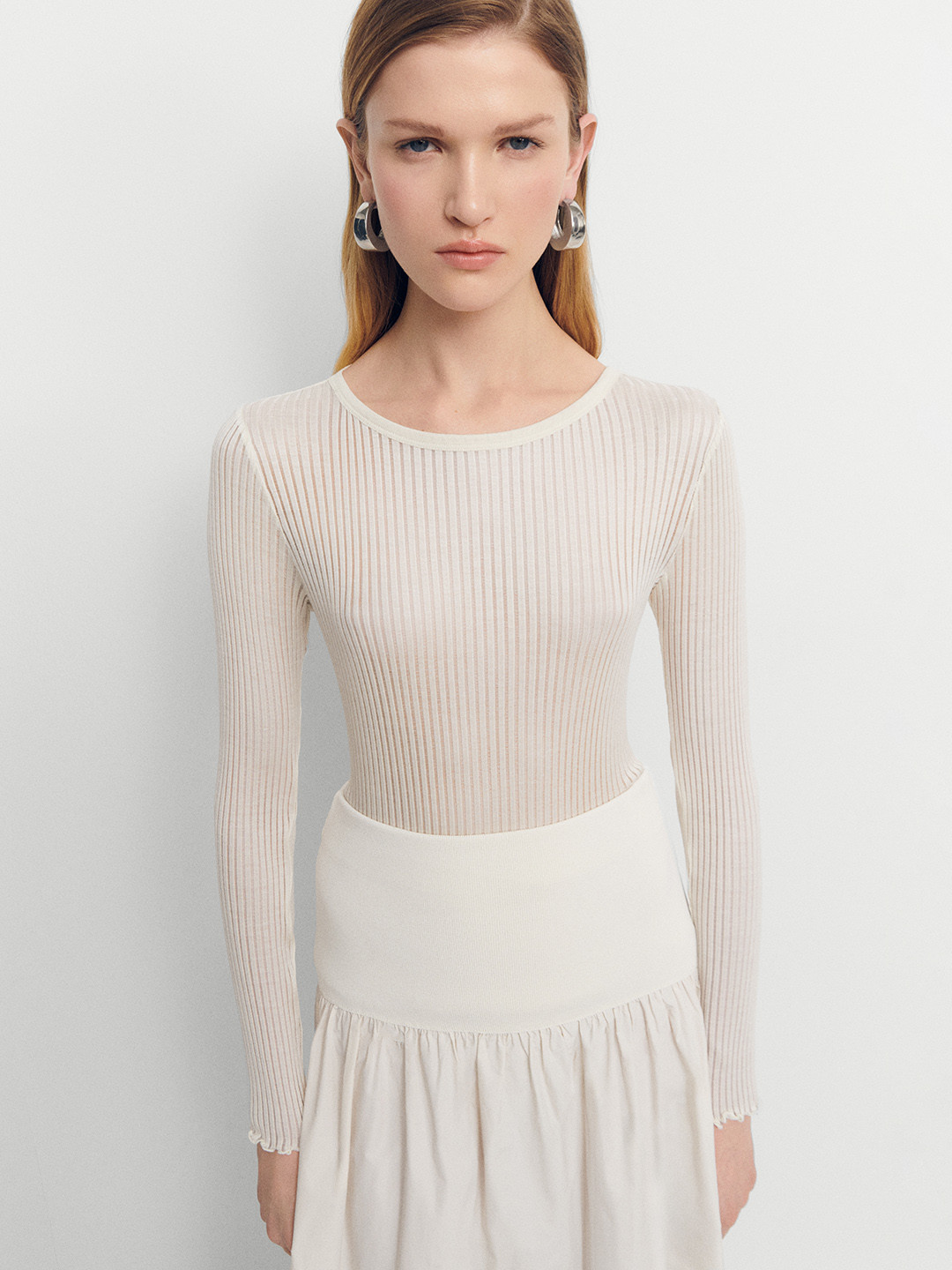 MANGO Women Striped Ribbed Pure Silk Top