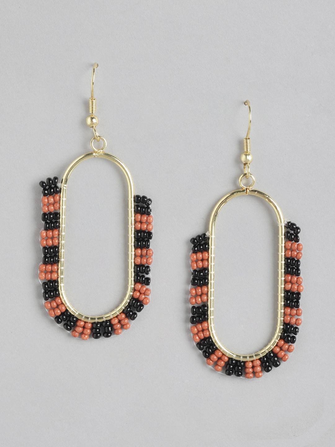 RICHEERA Gold-Plated Oval Artificial Beads Drop Earrings