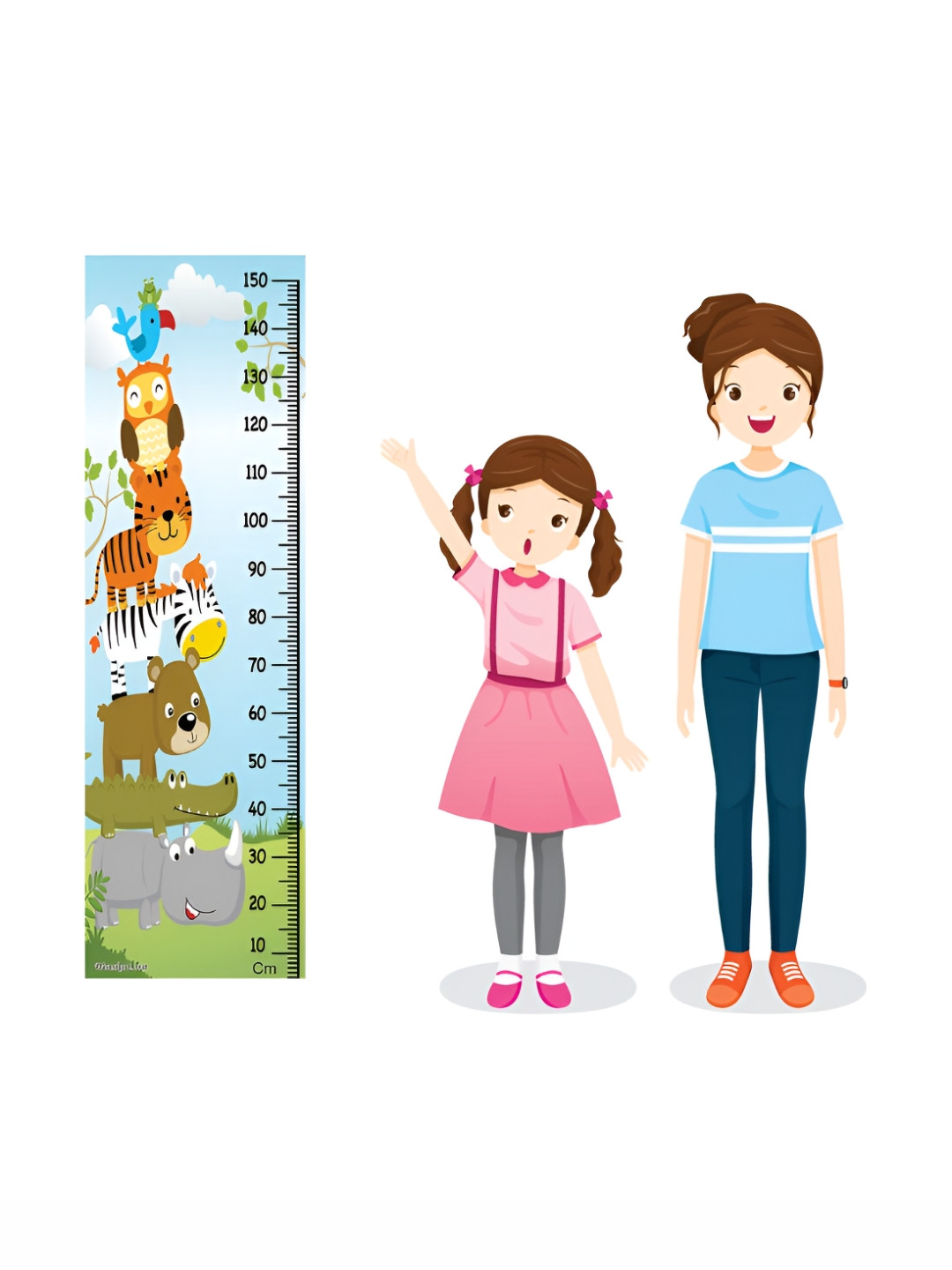WENS Blue & Green Jungle Animal Party Printed Height Chart Wall Sticker