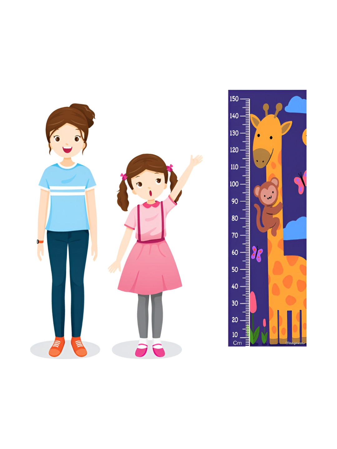 WENS Blue & Mustard Yellow True Animal Friendship Printed Height Chart Wall Sticker