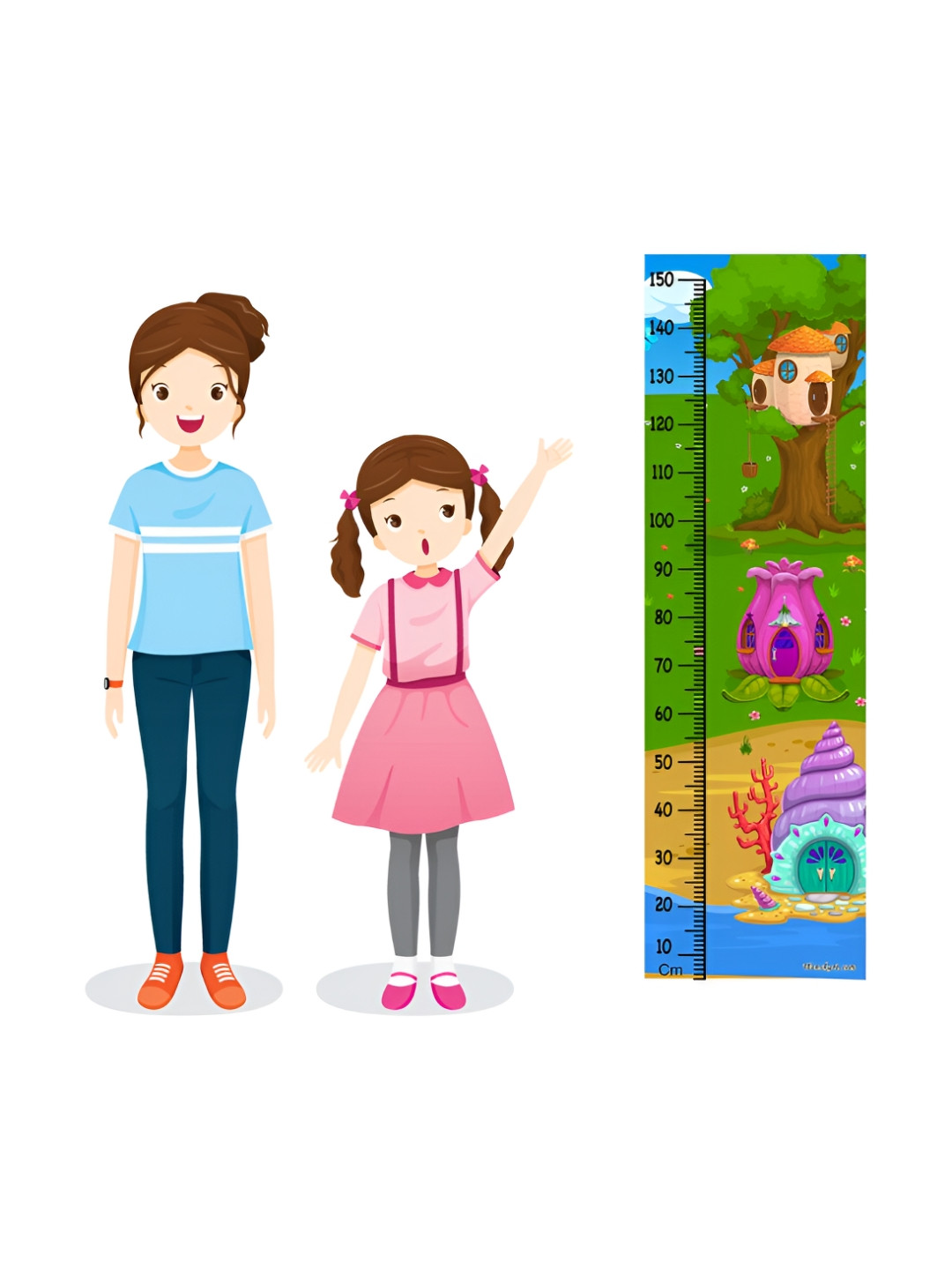 WENS Brown & Pink Dream House Printed Height Chart Wall Sticker