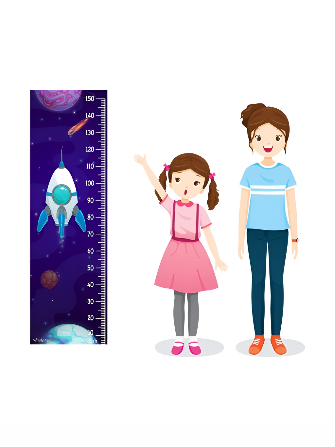 WENS Blue Lets Fly With Joy Printed Height Chart Wall Sticker