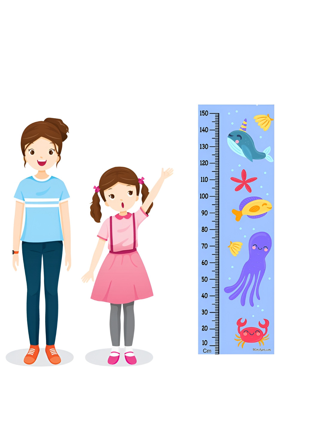 WENS B;ue & Pink Under Sea Water Printed Height Chart Wall Sticker