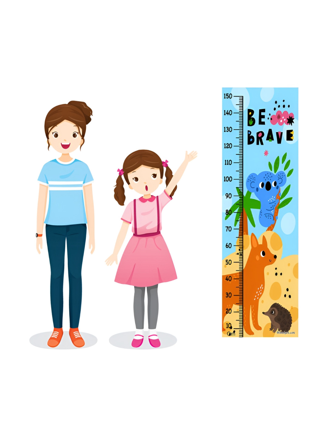 WENS Mustard Yellow & Blue Be Brave Printed Height Chart Wall Sticker