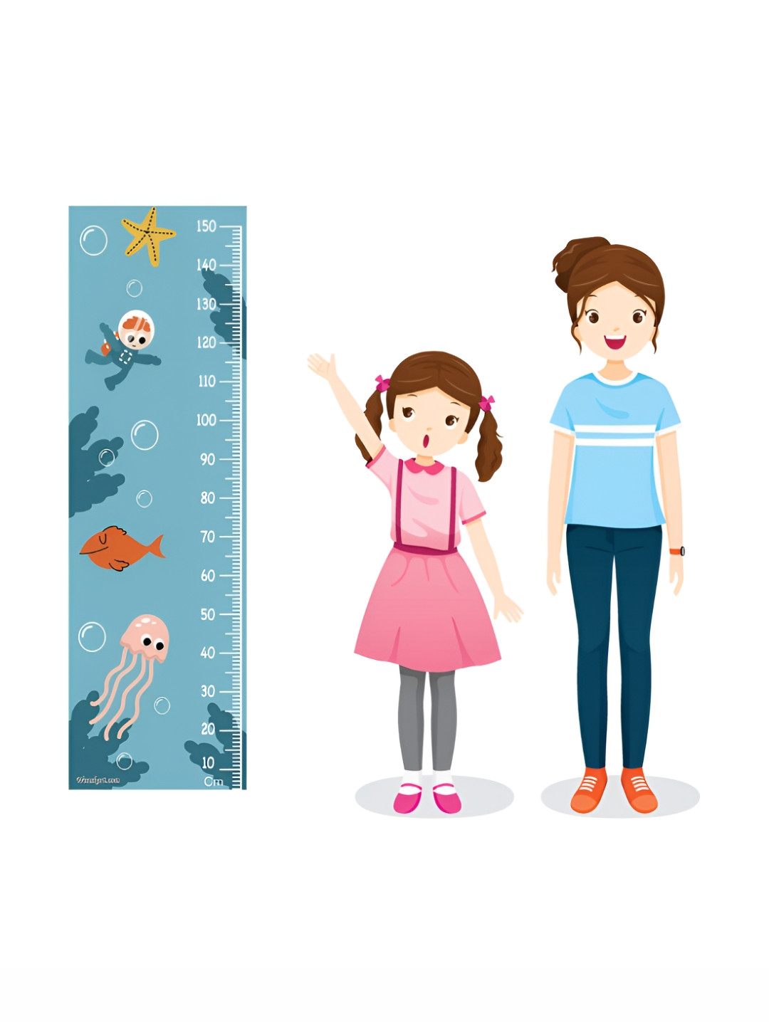 WENS Blue Water Adventure Printed Height Chart Wall Sticker