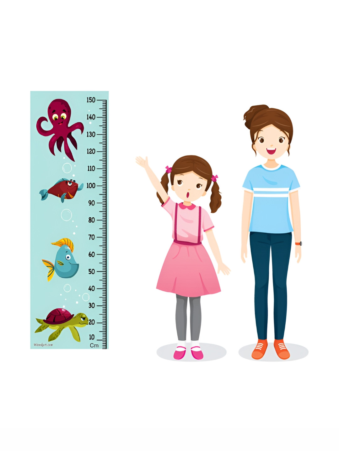 WENS Blue & Brown Water Creatures Printed Height Chart Wall Sticker