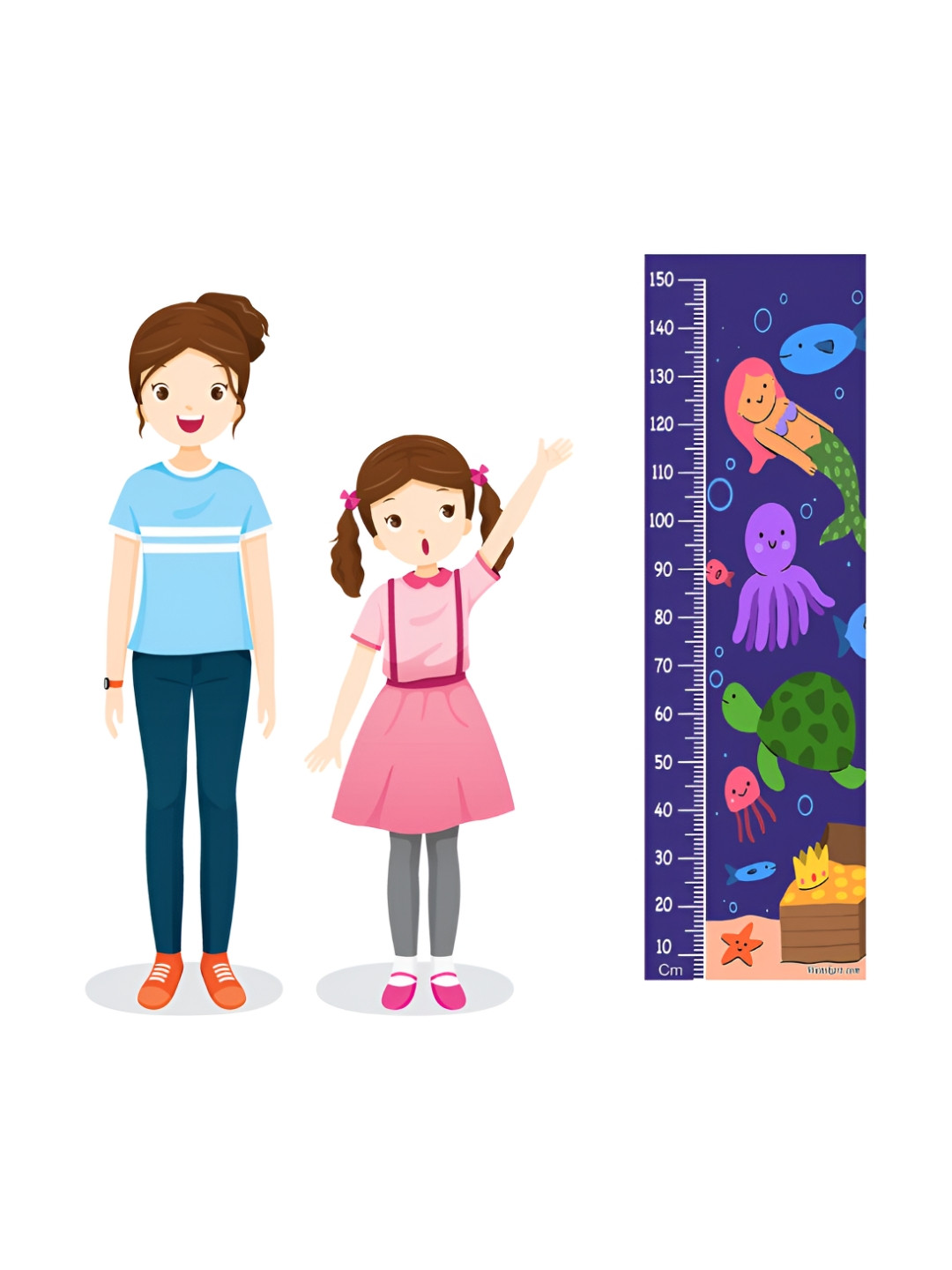 WENS Navy Blue & Green Cute Mermaid Printed Height Chart Wall Sticker