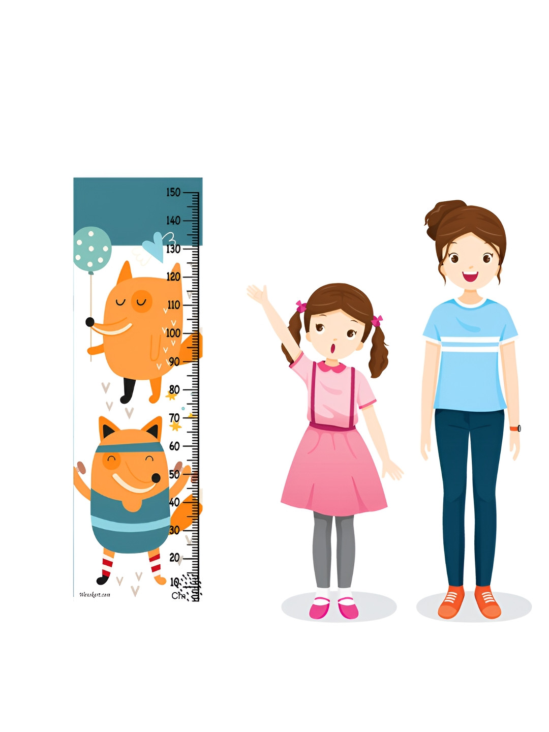 WENS White & Orange Coloured Cute Safari Fox Printed Height Chart Wall Sticker