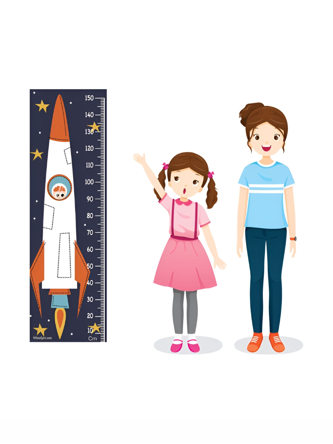 WENS Navy Blue & White Ride To Space Printed Height Chart Wall Sticker